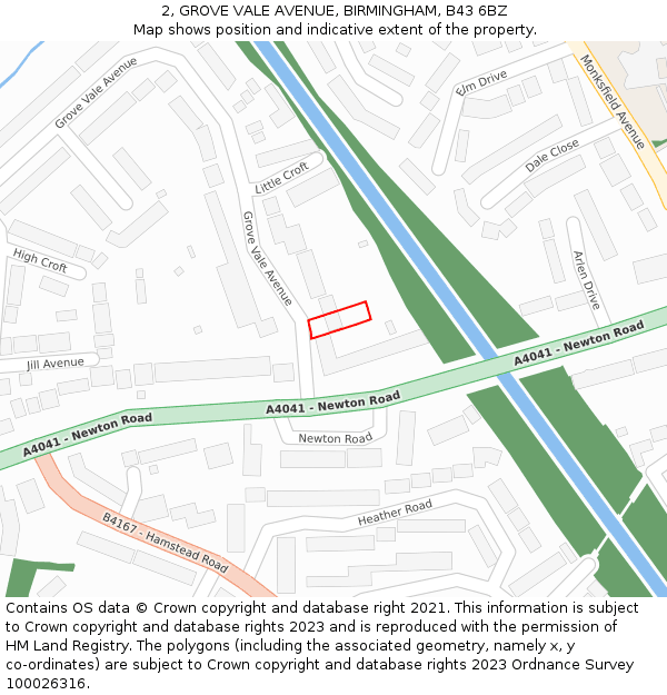 2, GROVE VALE AVENUE, BIRMINGHAM, B43 6BZ: Location map and indicative extent of plot