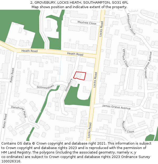 2, GROVEBURY, LOCKS HEATH, SOUTHAMPTON, SO31 6PL: Location map and indicative extent of plot