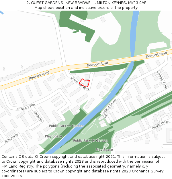 2, GUEST GARDENS, NEW BRADWELL, MILTON KEYNES, MK13 0AF: Location map and indicative extent of plot