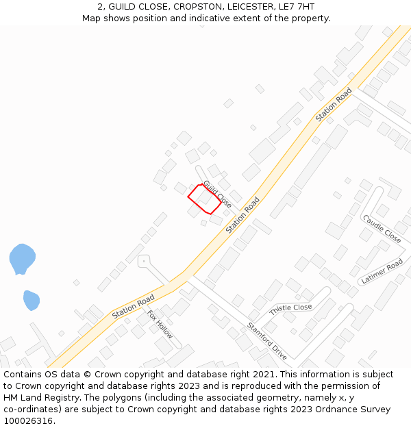 2, GUILD CLOSE, CROPSTON, LEICESTER, LE7 7HT: Location map and indicative extent of plot