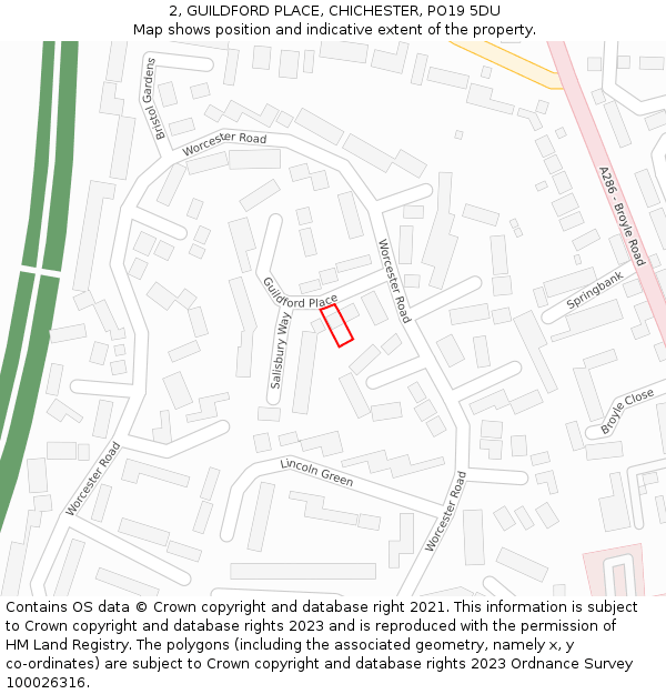 2, GUILDFORD PLACE, CHICHESTER, PO19 5DU: Location map and indicative extent of plot