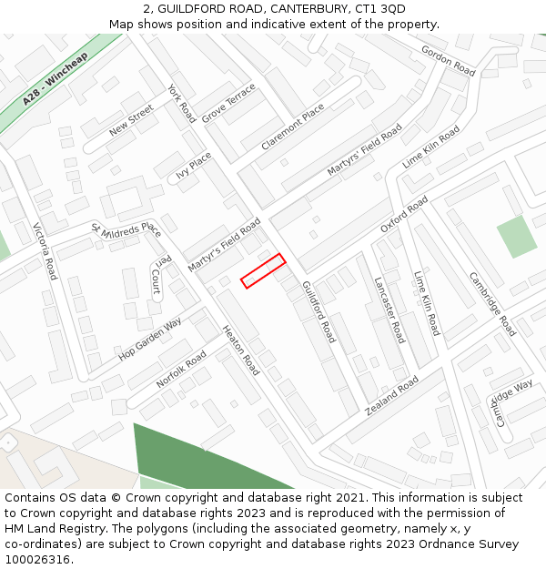 2, GUILDFORD ROAD, CANTERBURY, CT1 3QD: Location map and indicative extent of plot