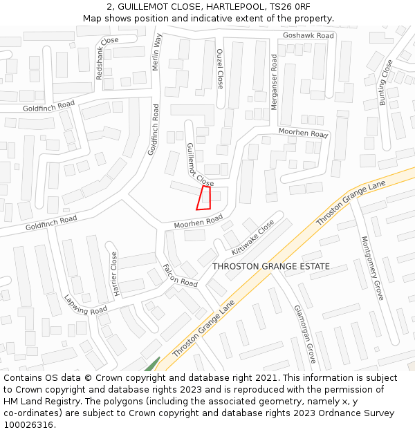 2, GUILLEMOT CLOSE, HARTLEPOOL, TS26 0RF: Location map and indicative extent of plot