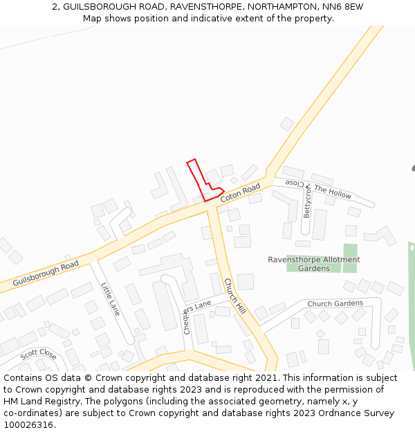 2, GUILSBOROUGH ROAD, RAVENSTHORPE, NORTHAMPTON, NN6 8EW: Location map and indicative extent of plot