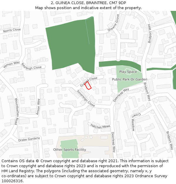 2, GUINEA CLOSE, BRAINTREE, CM7 9DP: Location map and indicative extent of plot