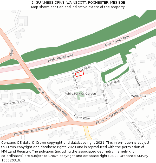 2, GUINNESS DRIVE, WAINSCOTT, ROCHESTER, ME3 8GE: Location map and indicative extent of plot