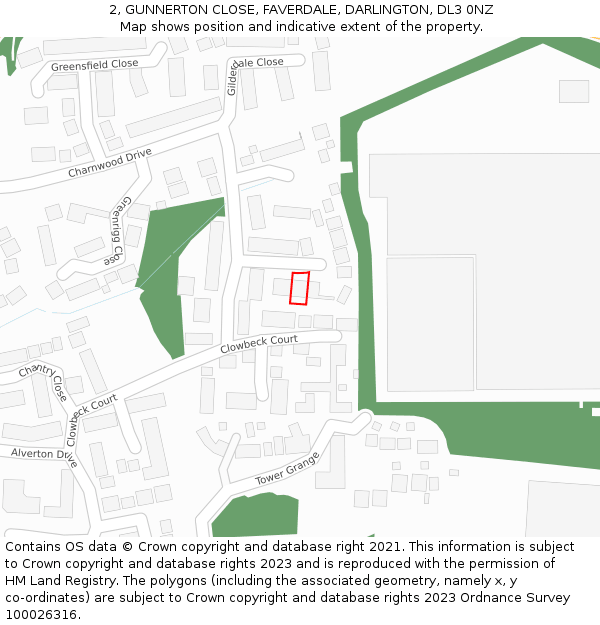 2, GUNNERTON CLOSE, FAVERDALE, DARLINGTON, DL3 0NZ: Location map and indicative extent of plot