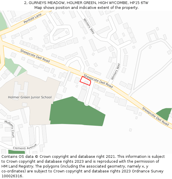 2, GURNEYS MEADOW, HOLMER GREEN, HIGH WYCOMBE, HP15 6TW: Location map and indicative extent of plot