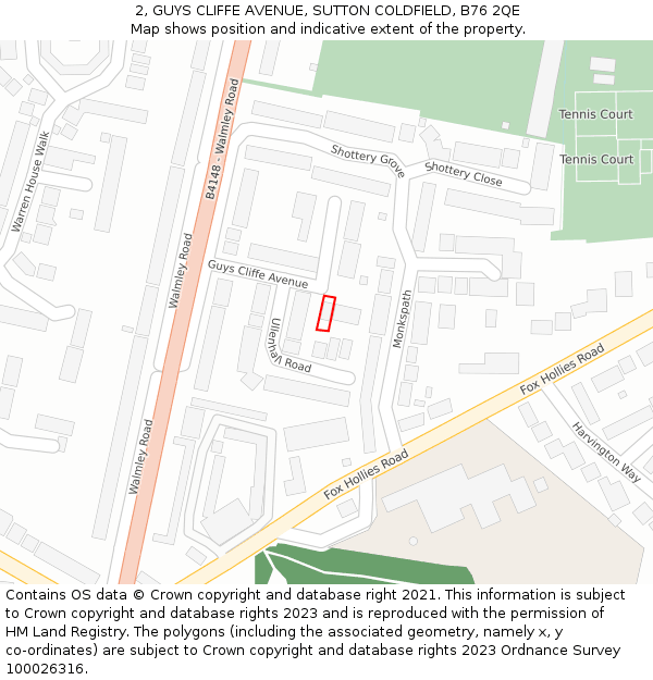 2, GUYS CLIFFE AVENUE, SUTTON COLDFIELD, B76 2QE: Location map and indicative extent of plot