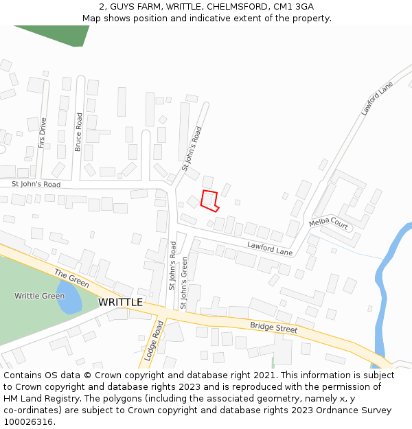 2, GUYS FARM, WRITTLE, CHELMSFORD, CM1 3GA: Location map and indicative extent of plot