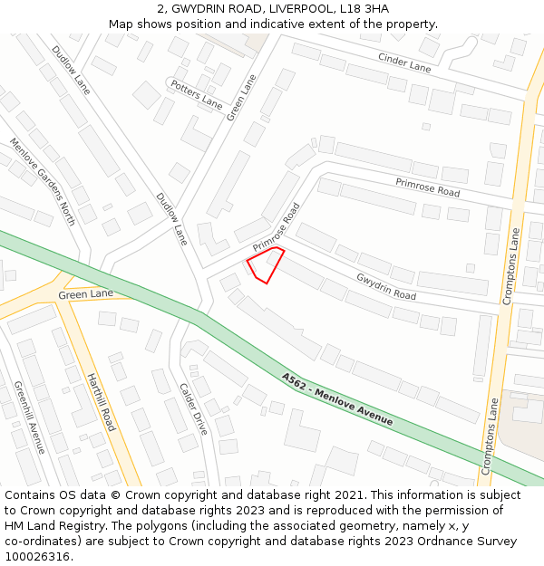 2, GWYDRIN ROAD, LIVERPOOL, L18 3HA: Location map and indicative extent of plot