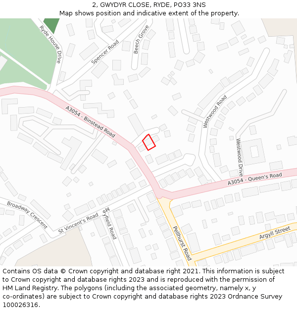 2, GWYDYR CLOSE, RYDE, PO33 3NS: Location map and indicative extent of plot