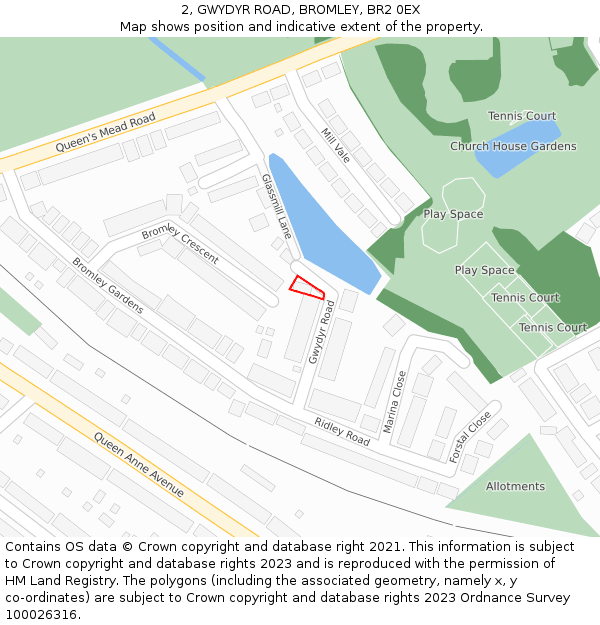 2, GWYDYR ROAD, BROMLEY, BR2 0EX: Location map and indicative extent of plot