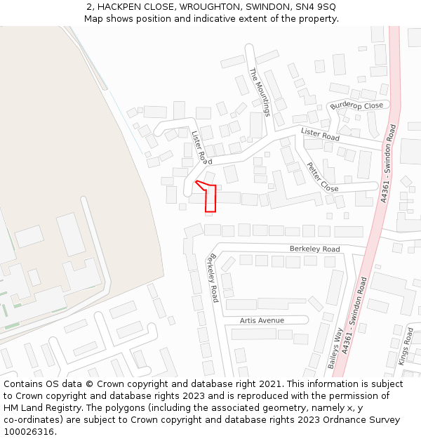 2, HACKPEN CLOSE, WROUGHTON, SWINDON, SN4 9SQ: Location map and indicative extent of plot