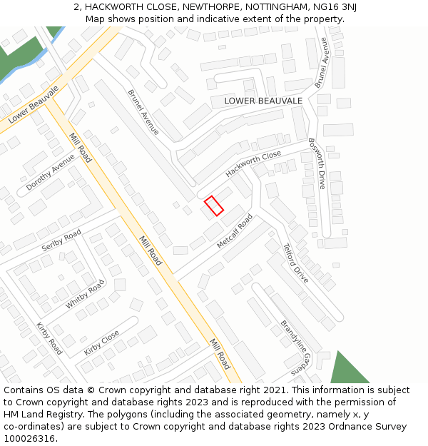 2, HACKWORTH CLOSE, NEWTHORPE, NOTTINGHAM, NG16 3NJ: Location map and indicative extent of plot