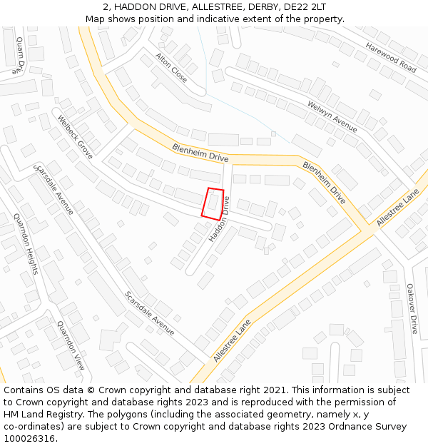 2, HADDON DRIVE, ALLESTREE, DERBY, DE22 2LT: Location map and indicative extent of plot