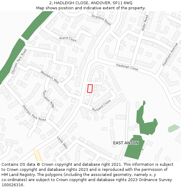 2, HADLEIGH CLOSE, ANDOVER, SP11 6WQ: Location map and indicative extent of plot