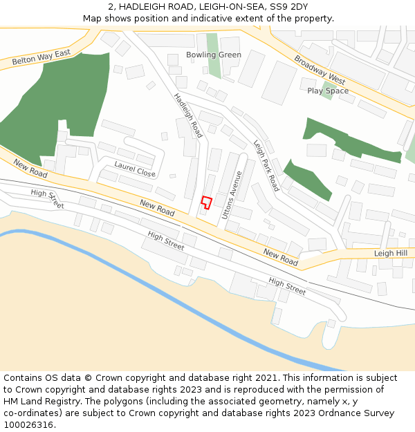 2, HADLEIGH ROAD, LEIGH-ON-SEA, SS9 2DY: Location map and indicative extent of plot