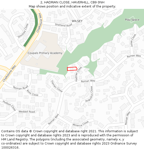 2, HADRIAN CLOSE, HAVERHILL, CB9 0NH: Location map and indicative extent of plot