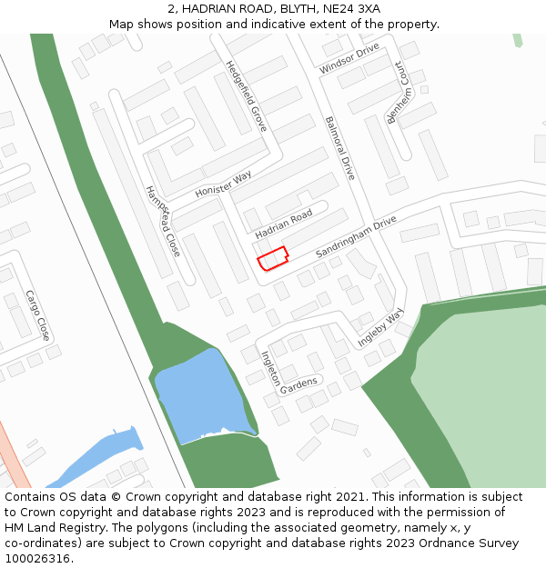 2, HADRIAN ROAD, BLYTH, NE24 3XA: Location map and indicative extent of plot