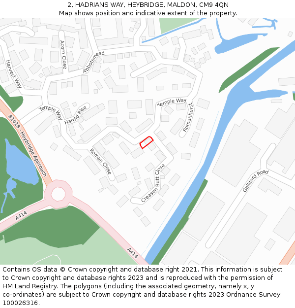 2, HADRIANS WAY, HEYBRIDGE, MALDON, CM9 4QN: Location map and indicative extent of plot