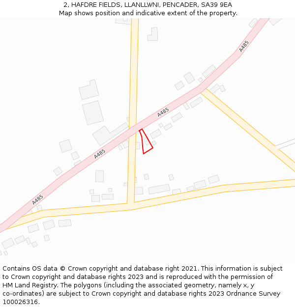2, HAFDRE FIELDS, LLANLLWNI, PENCADER, SA39 9EA: Location map and indicative extent of plot