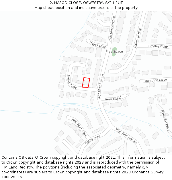 2, HAFOD CLOSE, OSWESTRY, SY11 1UT: Location map and indicative extent of plot
