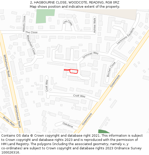 2, HAGBOURNE CLOSE, WOODCOTE, READING, RG8 0RZ: Location map and indicative extent of plot