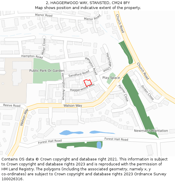 2, HAGGERWOOD WAY, STANSTED, CM24 8FY: Location map and indicative extent of plot