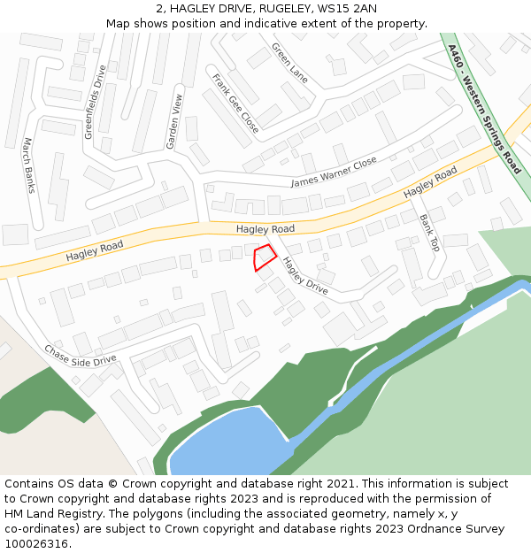 2, HAGLEY DRIVE, RUGELEY, WS15 2AN: Location map and indicative extent of plot