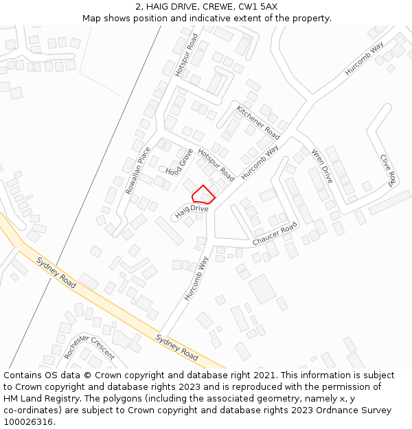 2, HAIG DRIVE, CREWE, CW1 5AX: Location map and indicative extent of plot