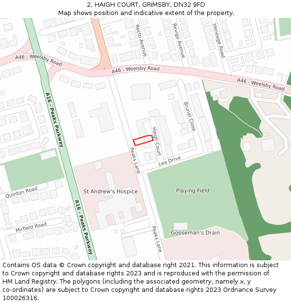 2, HAIGH COURT, GRIMSBY, DN32 9FD: Location map and indicative extent of plot