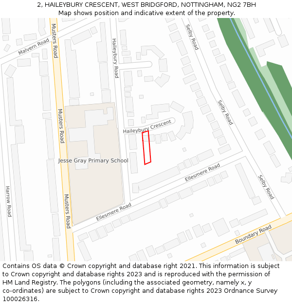 2, HAILEYBURY CRESCENT, WEST BRIDGFORD, NOTTINGHAM, NG2 7BH: Location map and indicative extent of plot