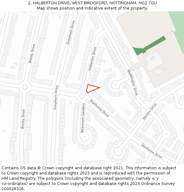 2, HALBERTON DRIVE, WEST BRIDGFORD, NOTTINGHAM, NG2 7GU: Location map and indicative extent of plot