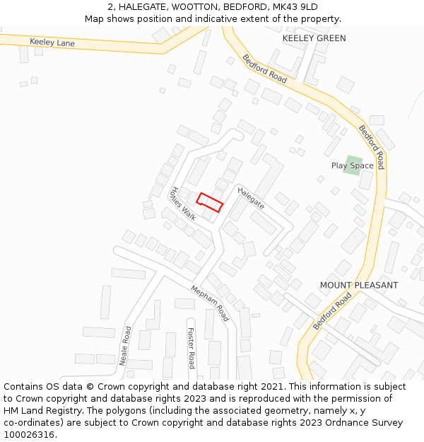 2, HALEGATE, WOOTTON, BEDFORD, MK43 9LD: Location map and indicative extent of plot