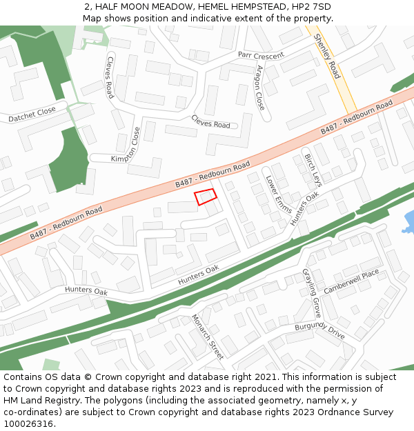2, HALF MOON MEADOW, HEMEL HEMPSTEAD, HP2 7SD: Location map and indicative extent of plot