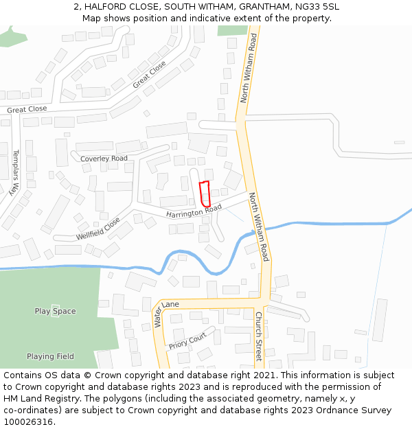 2, HALFORD CLOSE, SOUTH WITHAM, GRANTHAM, NG33 5SL: Location map and indicative extent of plot