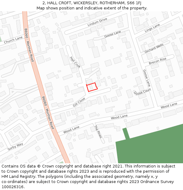 2, HALL CROFT, WICKERSLEY, ROTHERHAM, S66 1FJ: Location map and indicative extent of plot