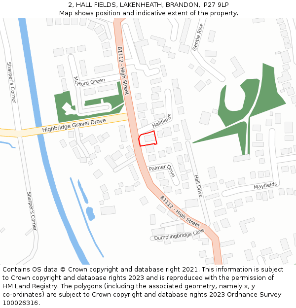 2, HALL FIELDS, LAKENHEATH, BRANDON, IP27 9LP: Location map and indicative extent of plot