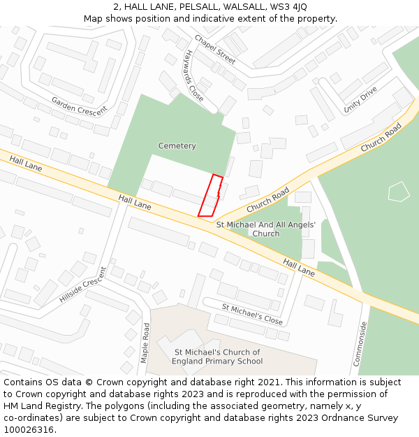 2, HALL LANE, PELSALL, WALSALL, WS3 4JQ: Location map and indicative extent of plot