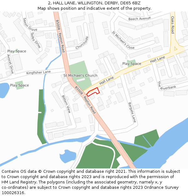 2, HALL LANE, WILLINGTON, DERBY, DE65 6BZ: Location map and indicative extent of plot
