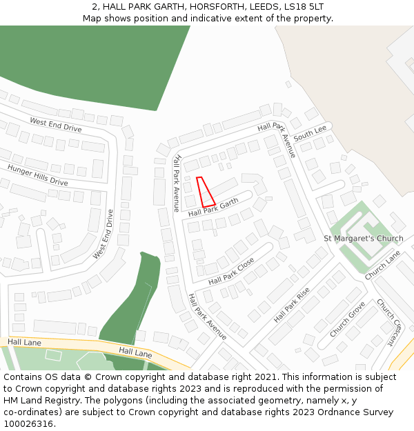 2, HALL PARK GARTH, HORSFORTH, LEEDS, LS18 5LT: Location map and indicative extent of plot
