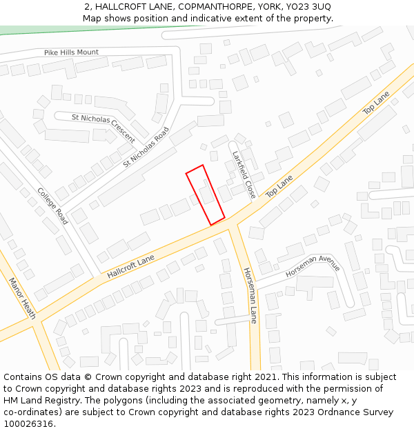 2, HALLCROFT LANE, COPMANTHORPE, YORK, YO23 3UQ: Location map and indicative extent of plot