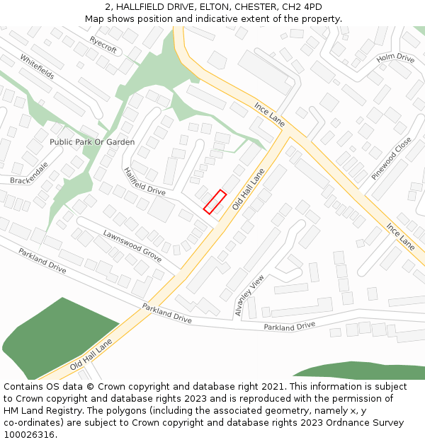 2, HALLFIELD DRIVE, ELTON, CHESTER, CH2 4PD: Location map and indicative extent of plot