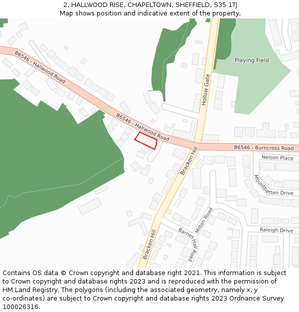 2, HALLWOOD RISE, CHAPELTOWN, SHEFFIELD, S35 1TJ: Location map and indicative extent of plot