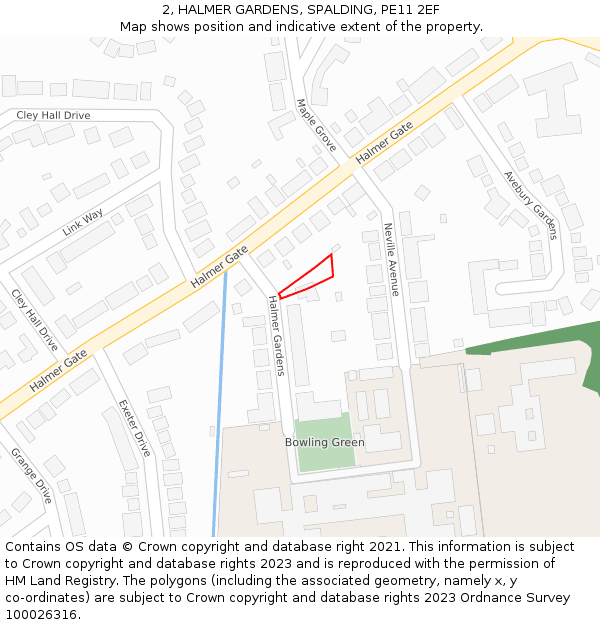 2, HALMER GARDENS, SPALDING, PE11 2EF: Location map and indicative extent of plot