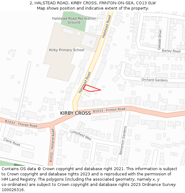 2, HALSTEAD ROAD, KIRBY CROSS, FRINTON-ON-SEA, CO13 0LW: Location map and indicative extent of plot