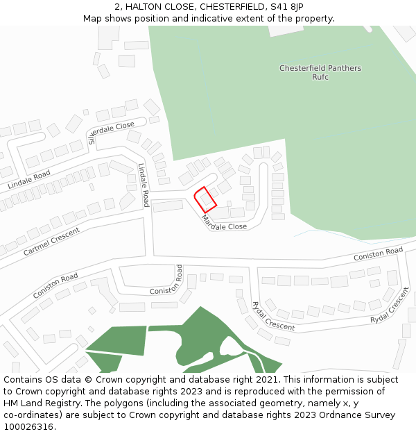 2, HALTON CLOSE, CHESTERFIELD, S41 8JP: Location map and indicative extent of plot