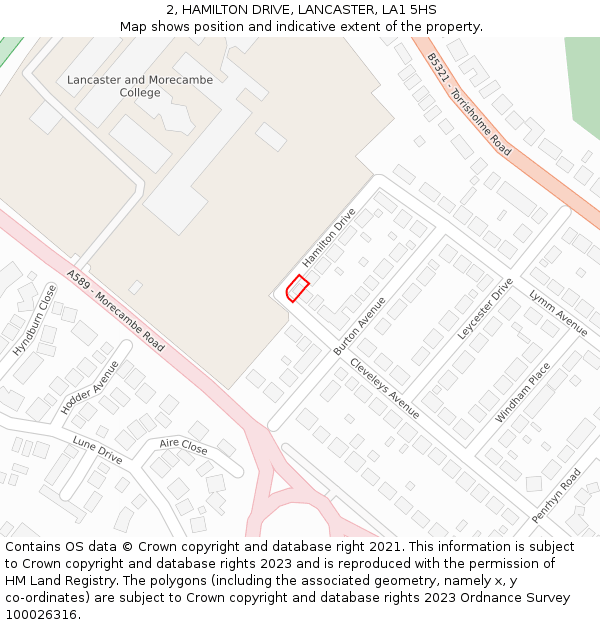 2, HAMILTON DRIVE, LANCASTER, LA1 5HS: Location map and indicative extent of plot