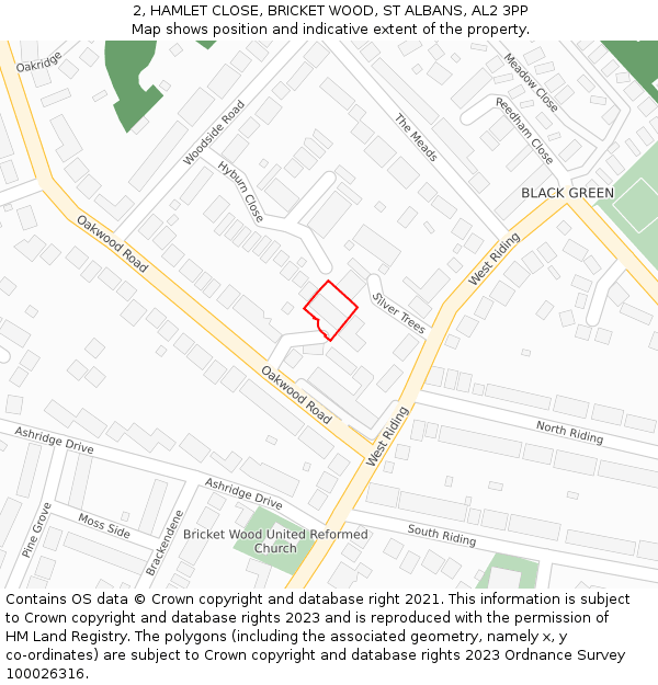 2, HAMLET CLOSE, BRICKET WOOD, ST ALBANS, AL2 3PP: Location map and indicative extent of plot